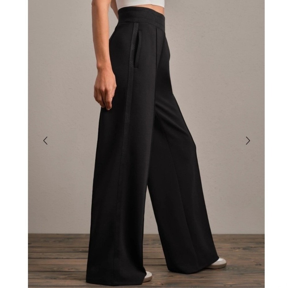 Rhone DreamGlow Trouser Wide Leg High Rise Pull On Pant Logo Stripe Black Large
